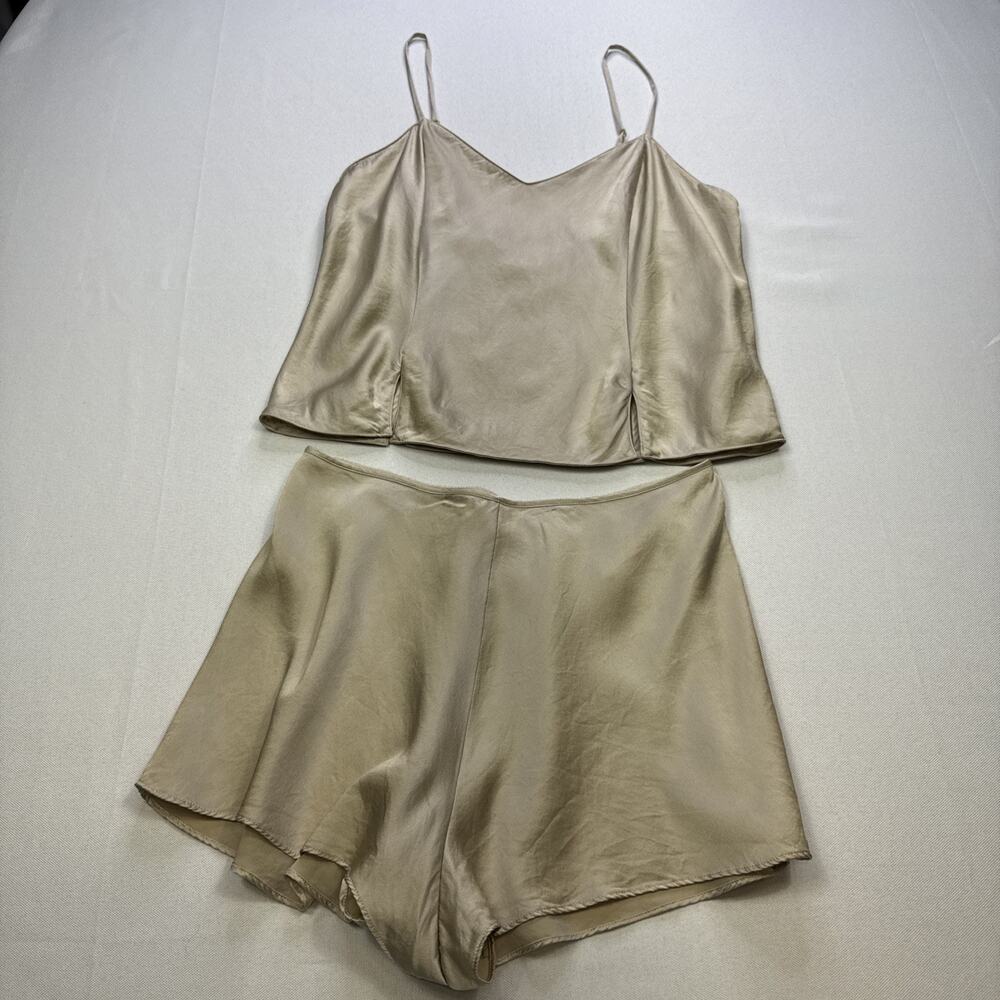 Vtg Victoria's Secret 100% Silk Cami Lingerie Pajama Set Champagne Sz S #0257